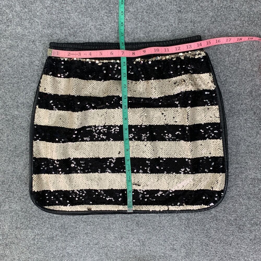 Gianni Bini Skirt Womens L Large Black Gold Jamie Striped Sequined Lined Mini - Picture 6 of 16